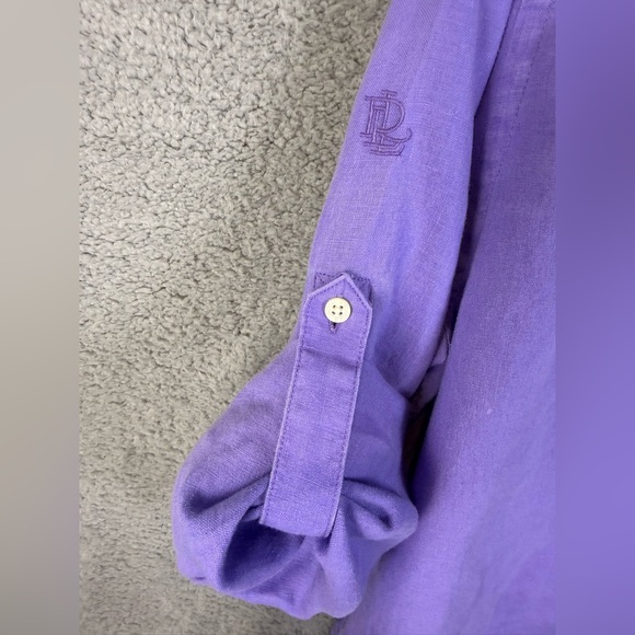 Ralph Lauren womens periwinkle linen button up shirt 1X - Picture 4 of 8